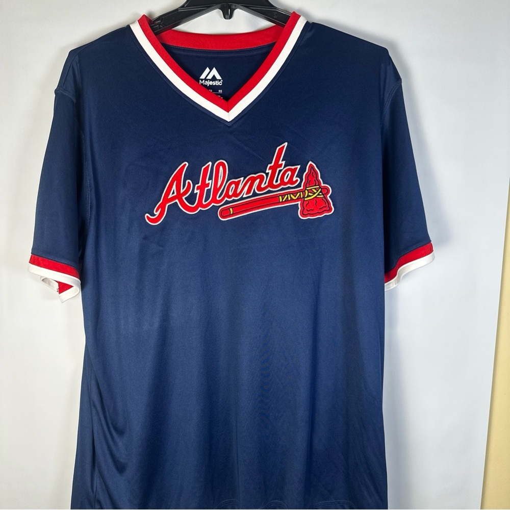 Majestic Navy and Red Jersey Atlanta braves tee shirt
